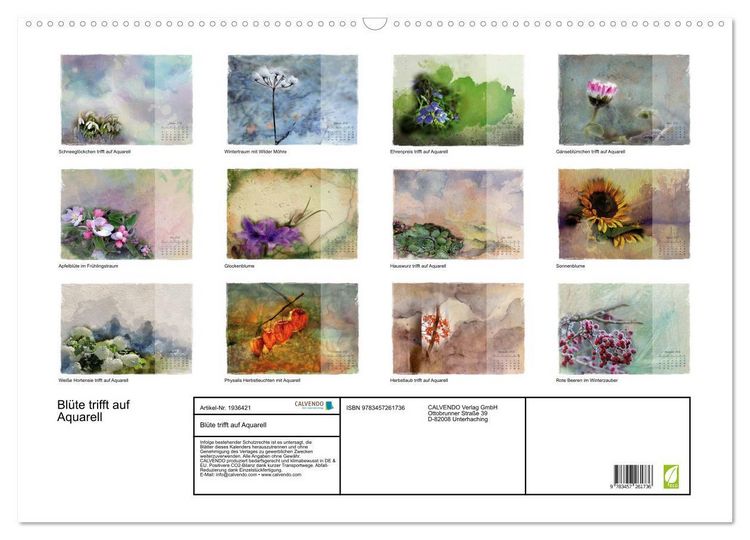 Produktbild: Bl&uuml;te trifft auf Aquarell (Wandkalender 2026 DIN A2 quer), CALVENDO Monatskalender