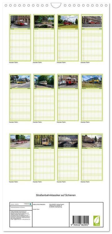 Produktbild: Familienplaner 2026 - Stra&szlig;enbahnklassiker auf Schienen mit 5 Spalten (Wandkalender, 21 x 45 cm) CALVENDO