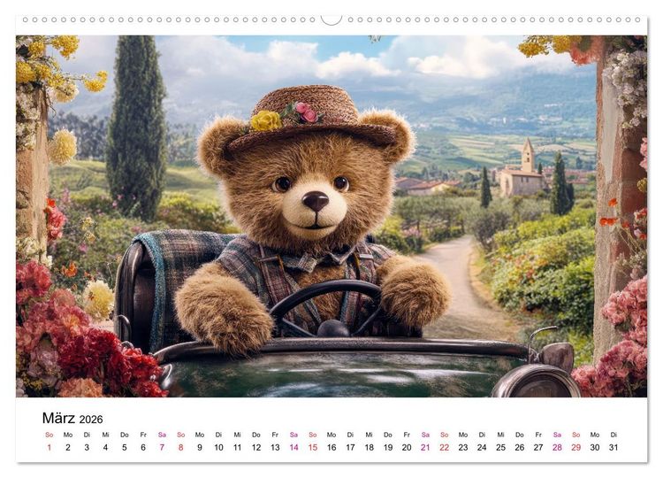 Produktbild: Teddys Welt - B&auml;renstark durchs Jahr (hochwertiger Premium Wandkalender 2026 DIN A2 quer), Kunstdruck in Hochglanz