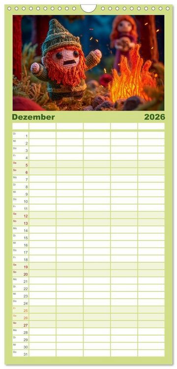 Produktbild: Familienplaner 2026 - Amigurumi M&auml;rchenstunde nach den Gebr&uuml;dern Grimm mit 5 Spalten (Wandkalender, 21 x 45 cm) CALVENDO