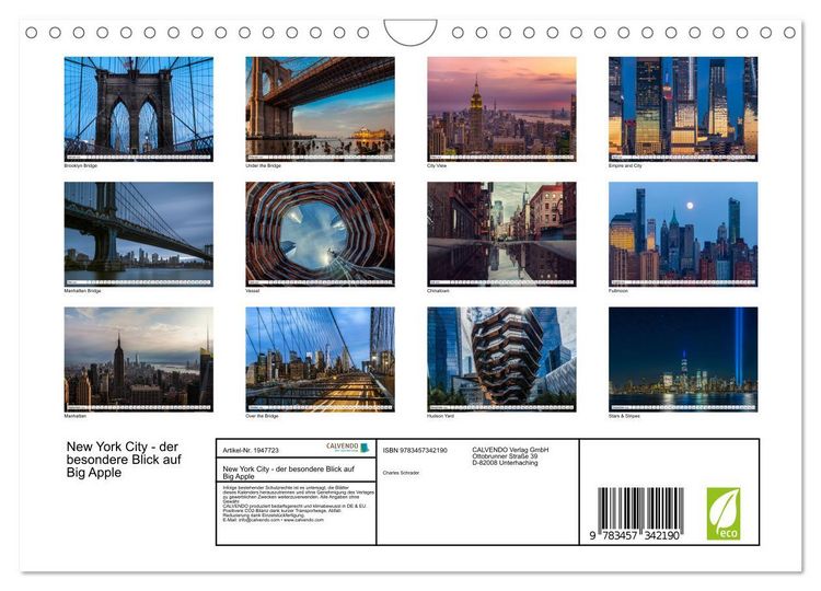 Produktbild: New York City - der besondere Blick auf Big Apple (Wandkalender 2026 DIN A4 quer), CALVENDO Monatskalender