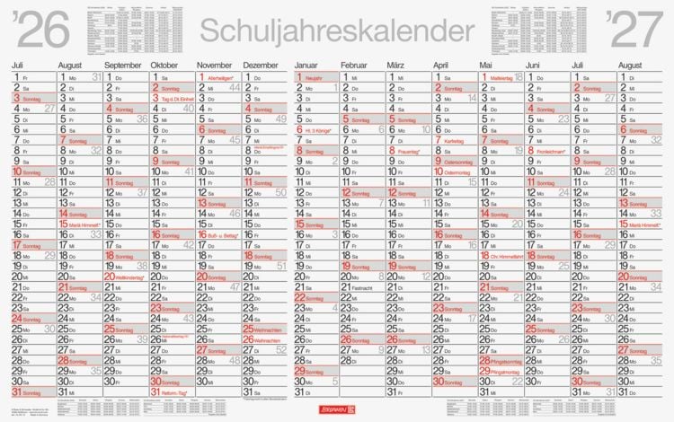 Produktbild: Schuljahreskalender 2026/2027 abwischbar | 750&times;470 mm