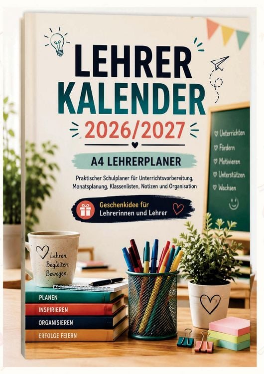 Produktbild: Lehrerkalender 2026/2027 - A4 Lehrerplaner: Praktischer Schulplaner f&uuml;r Unterrichtsvorbereitung, Monatsplanung, Klassenlisten, Anwesenheitslisten