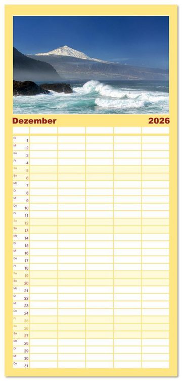 Produktbild: Familienplaner 2026 - Teneriffa - Insel der Gl&uuml;ckseligen mit 5 Spalten (Wandkalender, 21 x 45 cm) CALVENDO