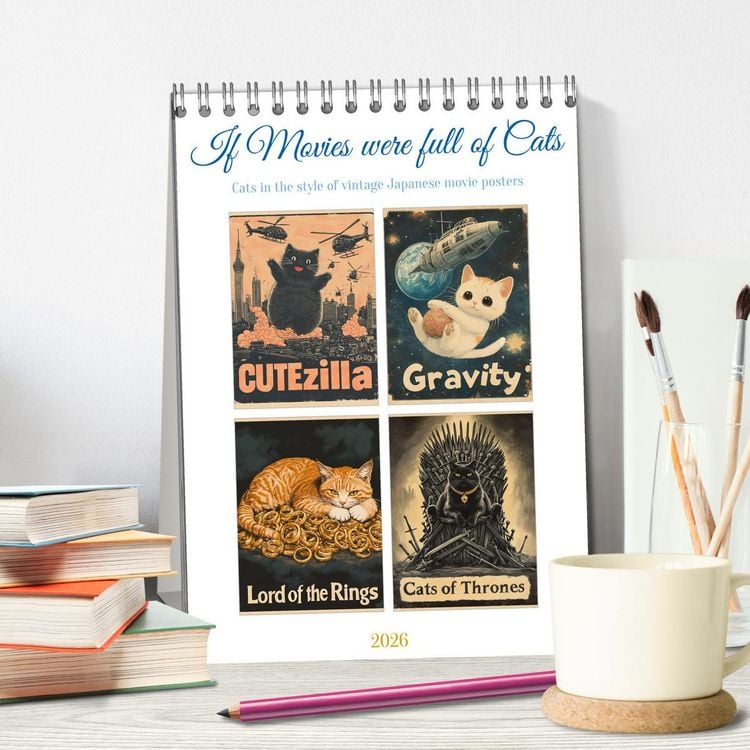 Produktbild: If Movies where full of Cats (Desk Calendar 2026 DIN A5 portrait), CALVENDO 12 Month DeskCalendar