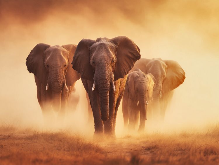 Produktbild: CALVENDO Puzzle Elefanten, gemeinsam durch das endlose Gold der Sonne | 1000 Teile Lege-Gr&ouml;&szlig;e 64x48cm Foto-Puzzle f&uuml;r gl&uuml;ckliche Stunden