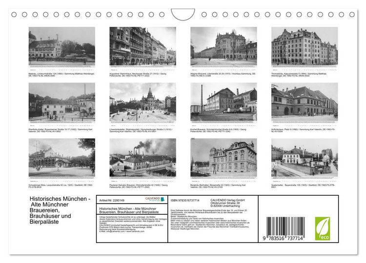 Produktbild: Historisches M&uuml;nchen - Alte M&uuml;nchner Brauereien, Brauh&auml;user und Bierpal&auml;ste (Wandkalender 2026 DIN A4 quer), CALVENDO Monatskalender