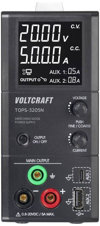 Produktbild: VOLTCRAFT TOPS-3205N Labornetzger&auml;t, einstellbar 0.8 - 20 V/DC 0.1 - 5 A 100 W l&uuml;fterlos Anzahl Ausg&auml;nge 3 x
