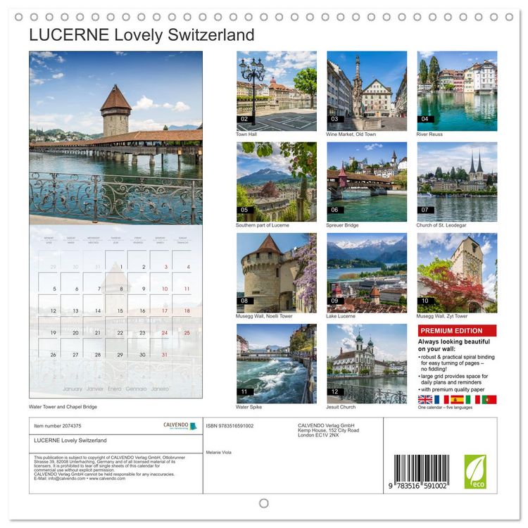 Produktbild: LUCERNE Lovely Switzerland (Wall Calendar 2026 12 &times; 12 Inch) CALVENDO 12 Month Wall Calendar