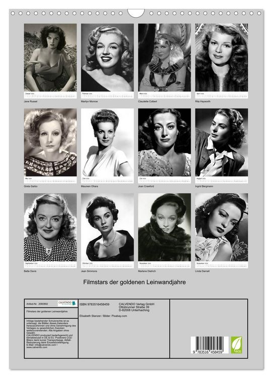 Produktbild: Filmstars der goldenen Leinwandjahre (Wandkalender 2026 DIN A3 hoch), CALVENDO Monatskalender