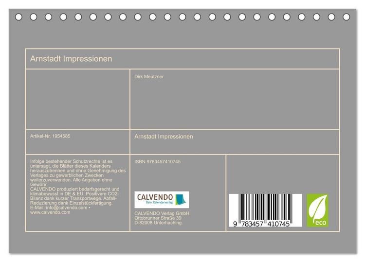 Produktbild: Arnstadt Impressionen (Tischkalender 2026 DIN A5 quer), CALVENDO Monatskalender