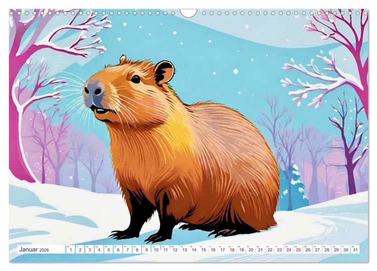 Produktbild: Wasserschweine. Mit Capybaras durch Fluss, Feld und Jahreszeiten (Wandkalender 2026 DIN A3 quer), CALVENDO Monatskalender