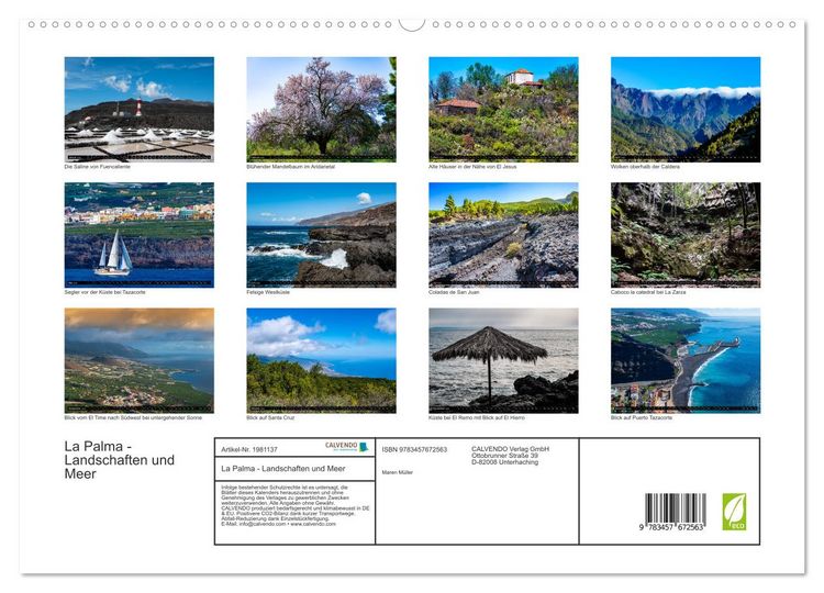 Produktbild: La Palma - Landschaften und Meer (hochwertiger Premium Wandkalender 2026 DIN A2 quer), Kunstdruck in Hochglanz