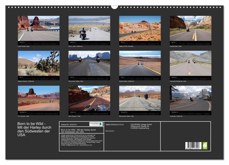 Produktbild: Born to be Wild - Mit der Harley durch den S&uuml;dwesten der USA (Wandkalender 2026 DIN A2 quer), CALVENDO Monatskalender