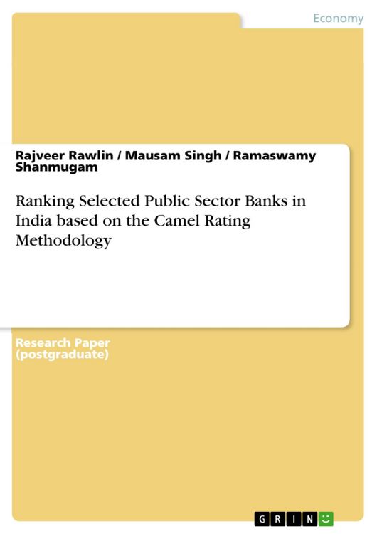 Produktbild: Ranking Selected Public Sector Banks in India based on the Camel Rating Methodology