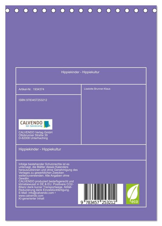 Produktbild: Hippiekinder - Hippiekultur (Tischkalender 2026 DIN A5 hoch), CALVENDO Monatskalender