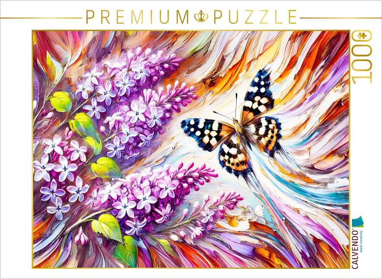 Produktbild: CALVENDO Puzzle Waldbrettspielfalter an Flieder in &Ouml;lmalerei | 1000 Teile Lege-Gr&ouml;&szlig;e 64x48cm Foto-Puzzle f&uuml;r gl&uuml;ckliche Stunden