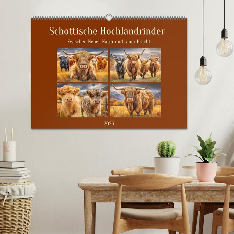 Produktbild: Schottische Hochlandrinder. Zwischen Nebel, Natur und rauer Pracht (Wandkalender 2026 DIN A2 quer), CALVENDO Monatskalender