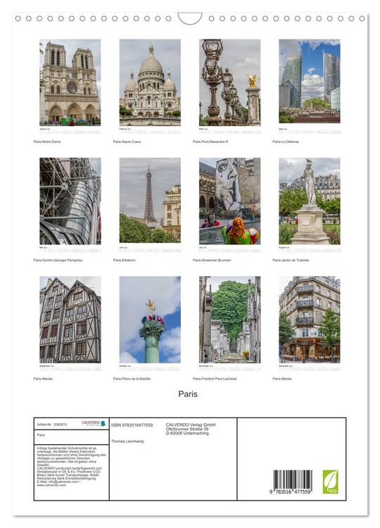 Produktbild: Paris (Wandkalender 2026 DIN A3 hoch), CALVENDO Monatskalender