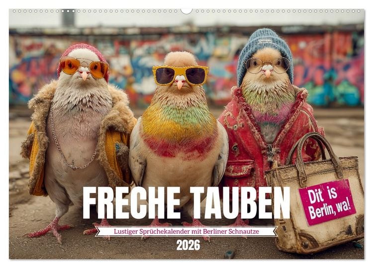 Produktbild: Freche Tauben - Lustiger Spr&uuml;chekalender mit Berliner Schnautze (Wandkalender 2026 DIN A2 quer), CALVENDO Monatskalender