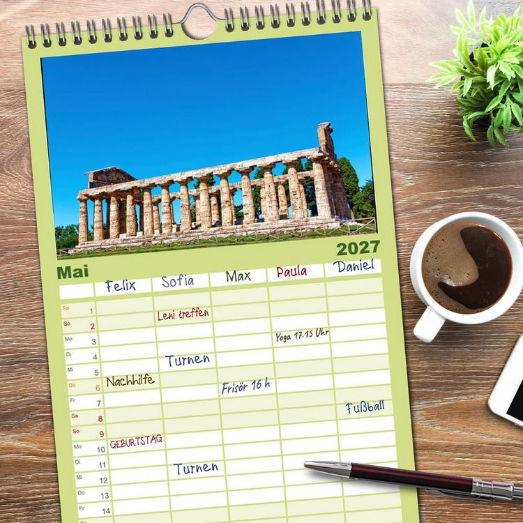 Produktbild: Familienplaner 2027 - Historisches am Golf von Neapel mit 5 Spalten (Wandkalender, 21 x 45 cm) CALVENDO