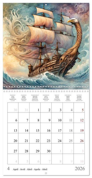 Produktbild: Voiliers-Dragons imaginaires (Calendrier mural carr&eacute; 2026 30x30 cm) Calendrier double avec une page pour vos prises de notes