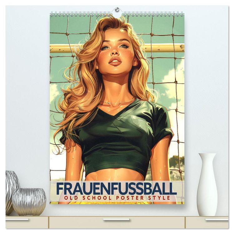 Produktbild: Frauenfu&szlig;ball - Old School Poster Style (hochwertiger Premium Wandkalender 2026 DIN A2 hoch), Kunstdruck in Hochglanz
