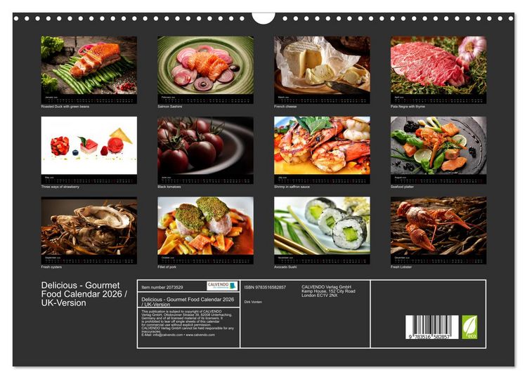 Produktbild: Delicious - Gourmet Food Calendar 2026 / UK-Version (Wall Calendar 2026 DIN A3 landscape), CALVENDO 12 Month Wall Calendar