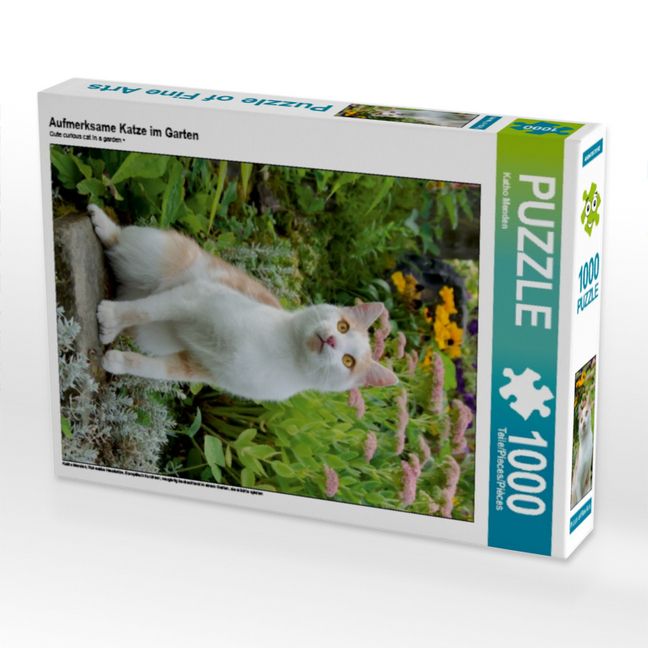 Produktbild: CALVENDO Puzzle Aufmerksame Katze im Garten | 1000 Teile Lege-Gr&ouml;&szlig;e 64x48cm Foto-Puzzle f&uuml;r gl&uuml;ckliche Stunden