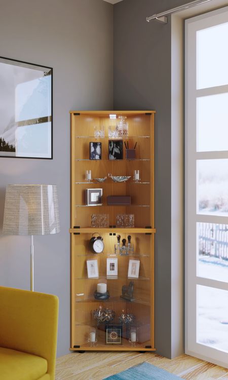 Produktbild: Holz Glas Eckvitrine Vitrine Sammelvitrine Jecka