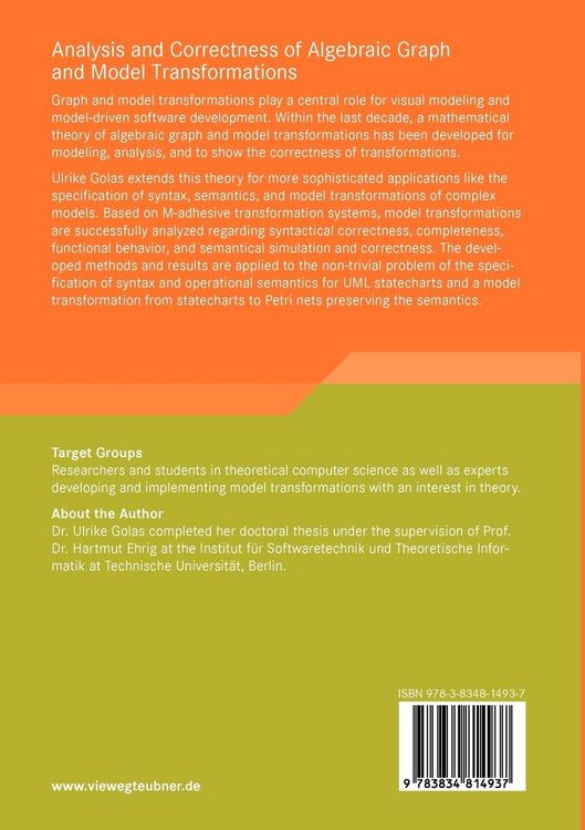 Produktbild: Analysis and Correctness of Algebraic Graph and Model Transformations