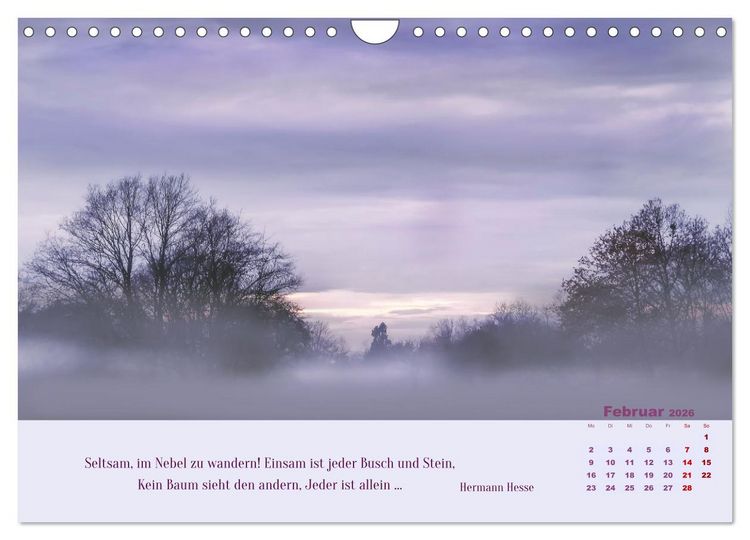 Produktbild: Nebelfarben. Ein poetischer Spaziergang (Wandkalender 2026 DIN A4 quer), CALVENDO Monatskalender