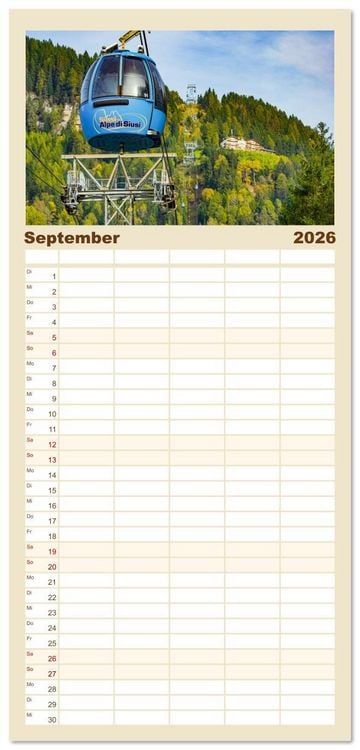 Produktbild: Familienplaner 2026 - S&uuml;dtirol Impressionen mit 5 Spalten (Wandkalender, 21 x 45 cm) CALVENDO