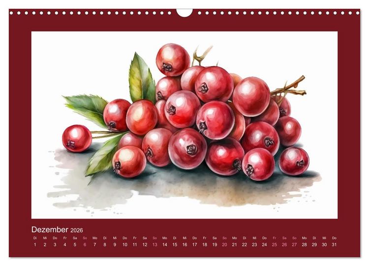 Produktbild: Fr&uuml;chte in Wasserfarben - Fruchtige KI-Kunst f&uuml;r das ganze Jahr (Wandkalender 2026 DIN A3 quer), CALVENDO Monatskalender
