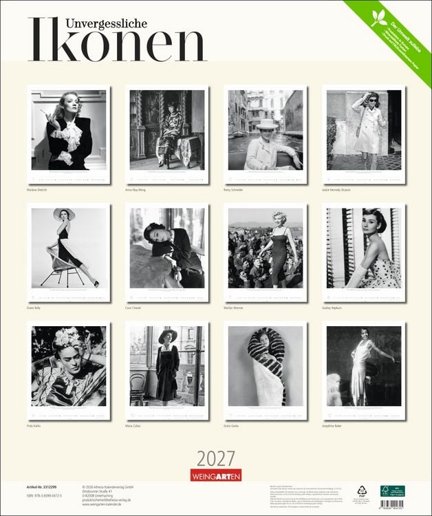 Produktbild: Unvergessliche Ikonen Kalender 2027 - Frauen mit Stil