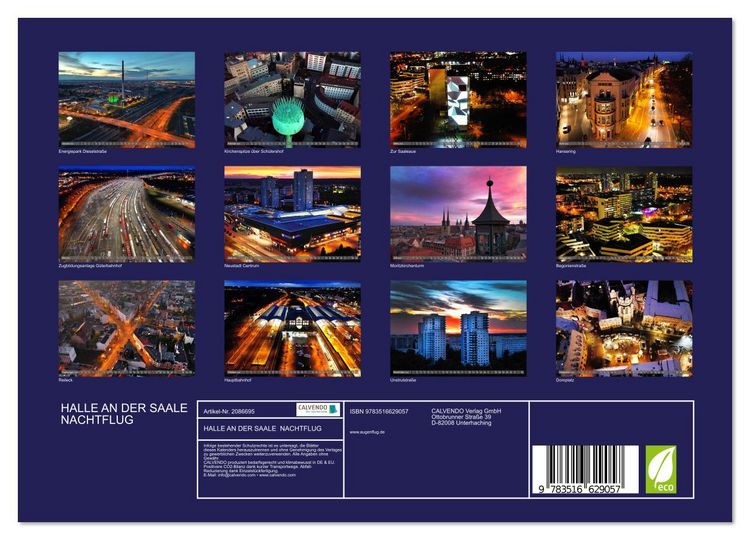 Produktbild: HALLE AN DER SAALE NACHTFLUG (Wandkalender 2026 DIN A4 quer), CALVENDO Monatskalender