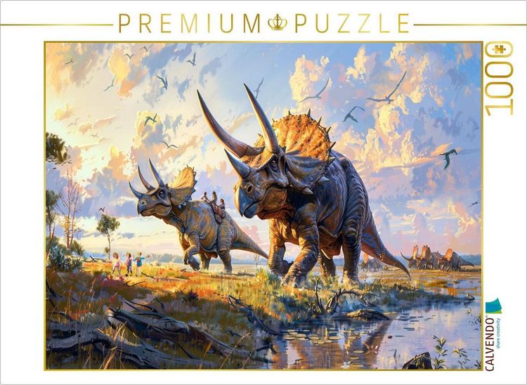 Produktbild: CALVENDO Puzzle Kinder spielen mit Triceratops Dinosauriern | 1000 Teile Lege-Gr&ouml;&szlig;e 64x48cm Foto-Puzzle f&uuml;r gl&uuml;ckliche Stunden