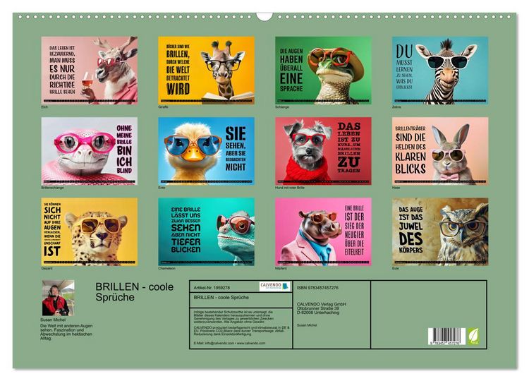 Produktbild: BRILLEN - coole Spr&uuml;che (Wandkalender 2026 DIN A2 quer), CALVENDO Monatskalender