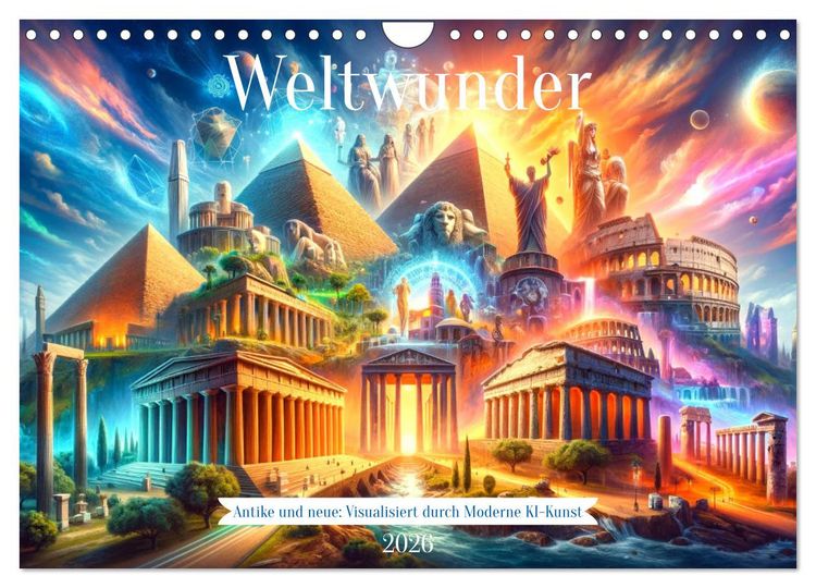 Produktbild: Weltwunder: Antike und neue: Visualisiert durch Moderne KI-Kunst (Wandkalender 2026 DIN A4 quer), CALVENDO Monatskalender