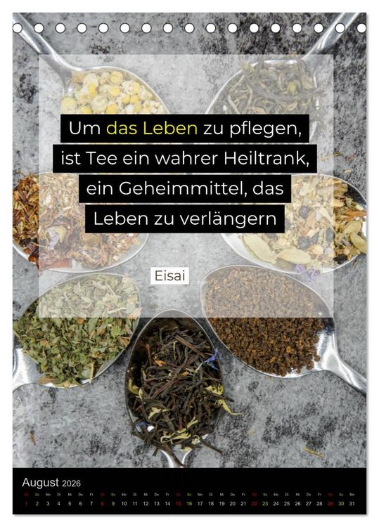 Produktbild: TEE Weisheiten und Zitate (Tischkalender 2026 DIN A5 hoch), CALVENDO Monatskalender