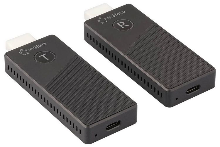 Produktbild: Renkforce RF-HDMID-500 HDMI-Funk&uuml;bertragung (Set) 30 m 5.8 GHz 3840 x 2160 Pixel Sichere Funk&uuml;bertragung