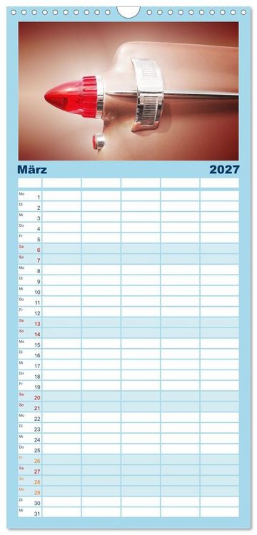 Produktbild: Familienplaner 2027 - US Klassiker Farbenfrohe Heckansichten mit 5 Spalten (Wandkalender, 21 x 45 cm) CALVENDO