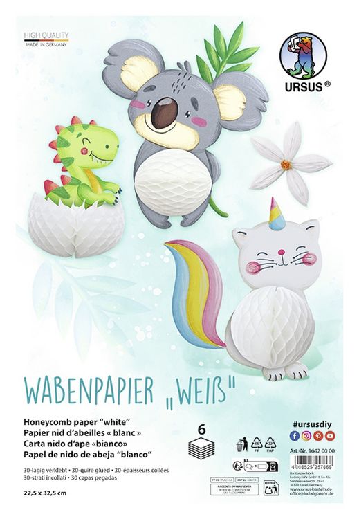 Produktbild: URSUS Basispapiere Wabenpapier Wei&szlig;, 22,5 x 32,5 cm, 6 Blatt