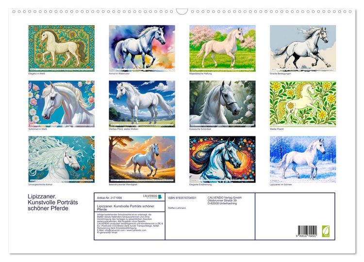 Produktbild: Lipizzaner. Kunstvolle Portr&auml;ts sch&ouml;ner Pferde (Wandkalender 2026 DIN A2 quer), CALVENDO Monatskalender