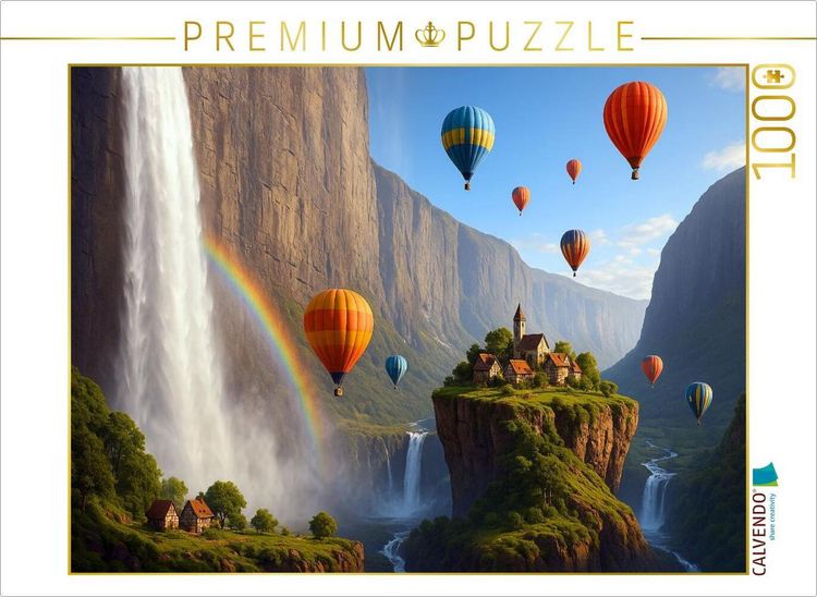 Produktbild: CALVENDO Puzzle Hei&szlig;luftballons &uuml;ber einer surrealen Landschaft mit Regenbogen | 1000 Teile Lege-Gr&ouml;&szlig;e 64x48cm Foto-Puzzle f&uuml;r gl&uuml;ckliche Stunden