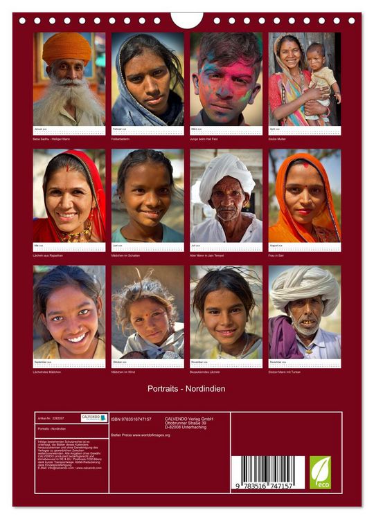Produktbild: Portraits - Nordindien (Wandkalender 2026 DIN A4 hoch), CALVENDO Monatskalender