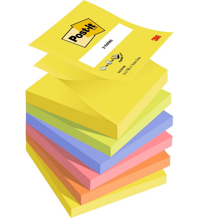 Produktbild: Post-it Haftnotizw&uuml;rfel Z-Notes 5 Farben 76x76mm 6x100 Blatt