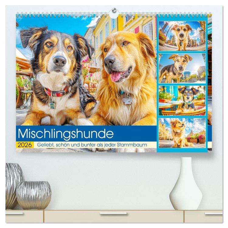 Produktbild: Mischlingshunde. Geliebt, sch&ouml;n und bunter als jeder Stammbaum (hochwertiger Premium Wandkalender 2026 DIN A2 quer), Kunstdruck in Hochglanz