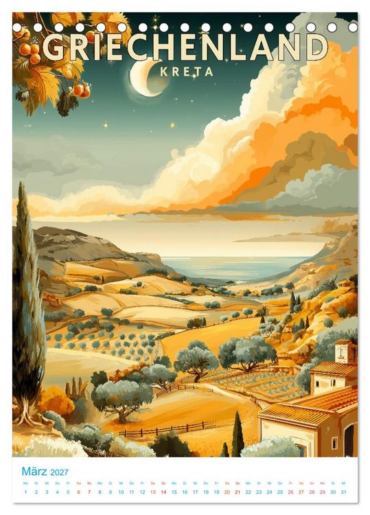 Produktbild: Griechenland - Old School Poster Style (Tischkalender 2027 DIN A5 hoch), CALVENDO Monatskalender