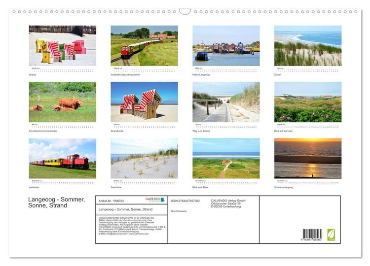 Produktbild: Langeoog - Sommer, Sonne, Strand (Wandkalender 2026 DIN A2 quer), CALVENDO Monatskalender